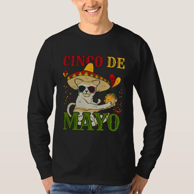 T-shirt Cat With Mexican Hat And Taco  5 Cinco De Mayo (Devant)