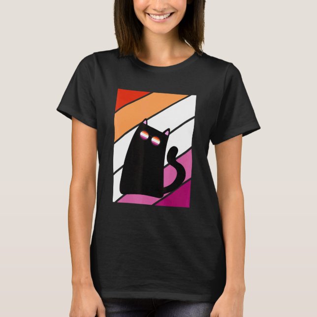 T-shirt Cat With Pride Lesbian Flag LGBTQ Proud Ally Pride (Devant)