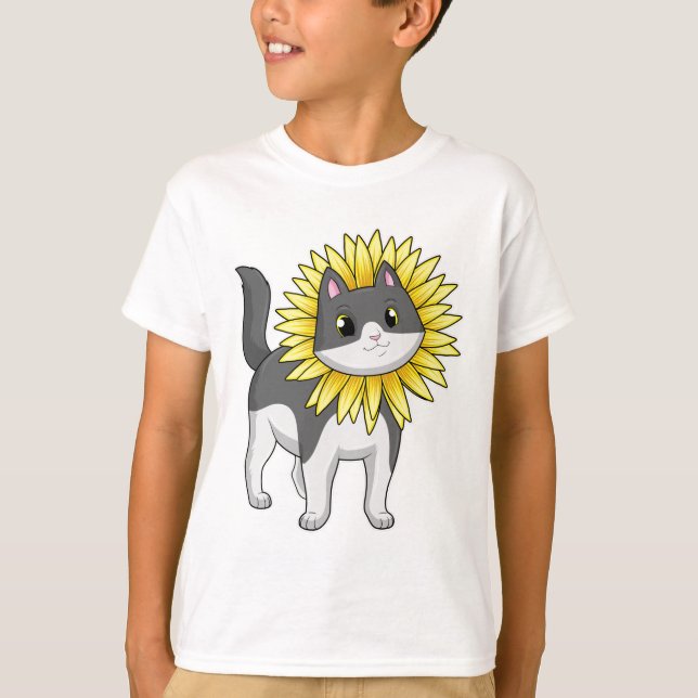 T-shirt Cat with sunflower (Devant)