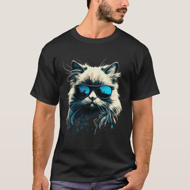 T-shirt Cat with Sunglasses for Ragdoll Cat (Devant)