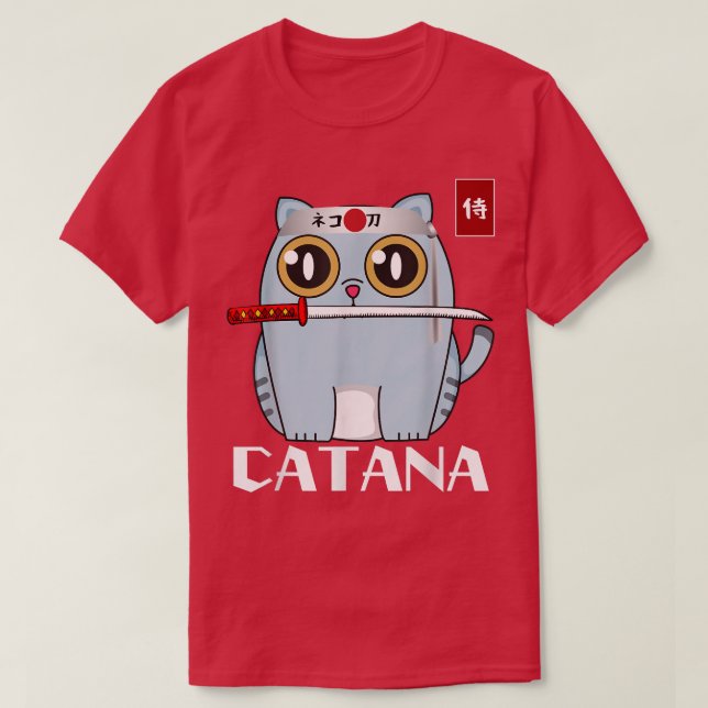 T-shirt Catana Chat avec Katana Cute Japonaise Samurai Cha (Design devant)