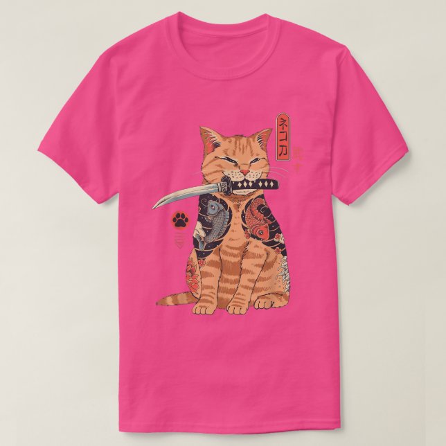 T-shirt Catana Chat vintage Cute Japaneseinspiré chat (Design devant)