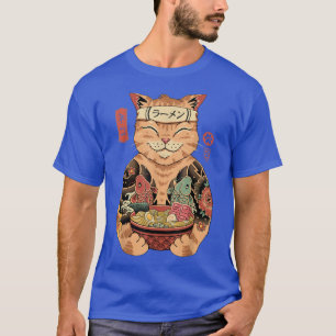 T-shirt Catana Ramen Chat tatoué Samurai Chat Art Japonais