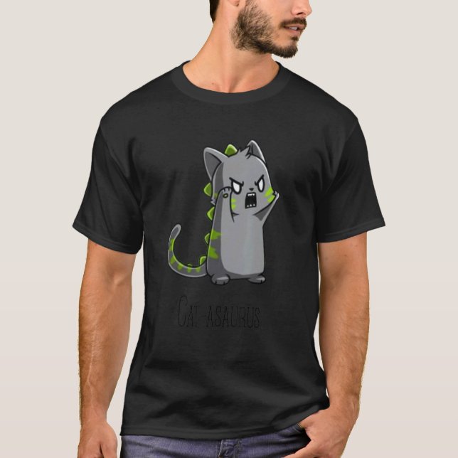 T-shirt Catasaurus Chat Chaton Dinosaure T-Rex Dino Drôle  (Devant)