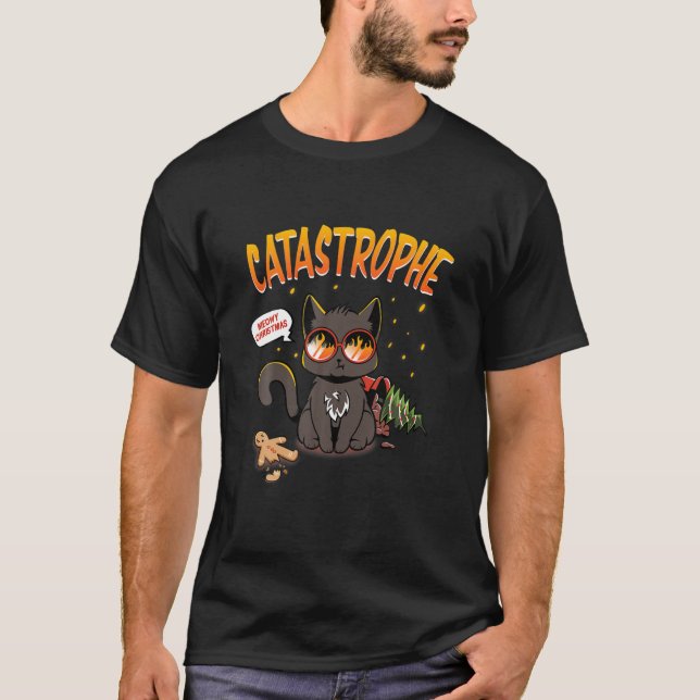 T-shirt Catastrofe Funny Meowing Christmas Cat (Devant)
