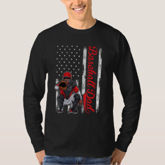 T-shirt Catcher Baseball  Pour Hommes Baseball Papa Drapea