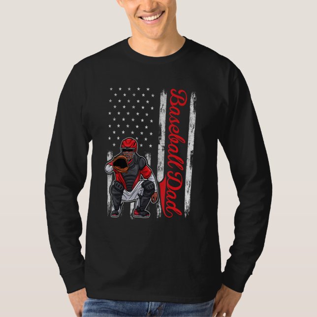T-shirt Catcher Baseball  Pour Hommes Baseball Papa Drapea (Devant)