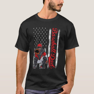 T-shirt Catcher Baseball Pour Hommes Baseball Papa Drapeau
