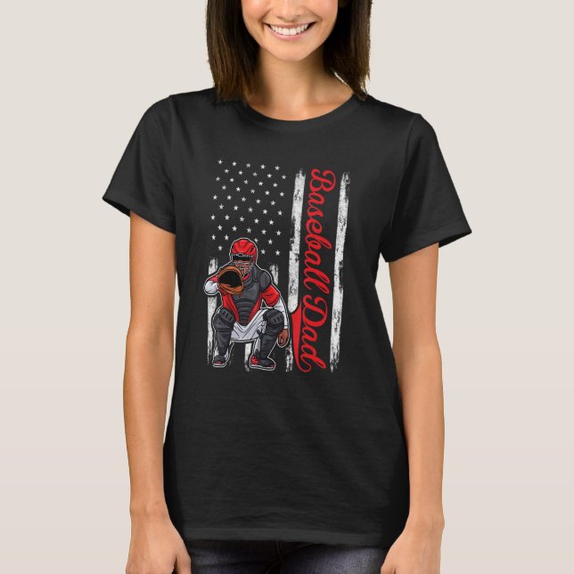 T-shirt Catcher Baseball Pour Hommes Baseball Papa Drapeau (Devant)