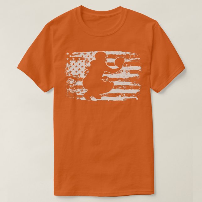 T-shirt Catcher Softball USA Drapeau Vintage (Design devant)
