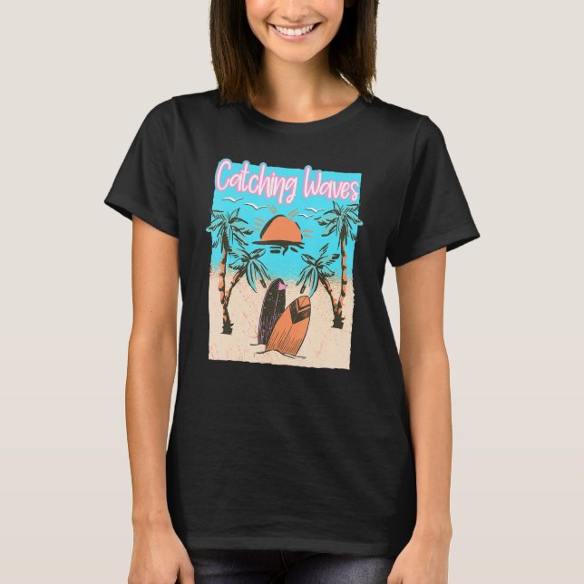 T-shirt Catching Waves Surfing Beach Surf Vintage (Devant)
