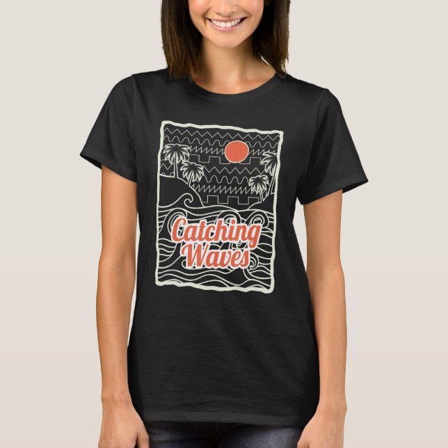 T-shirt Catching Waves Synthwave Rétro Forme d'onde Synthé (Devant)