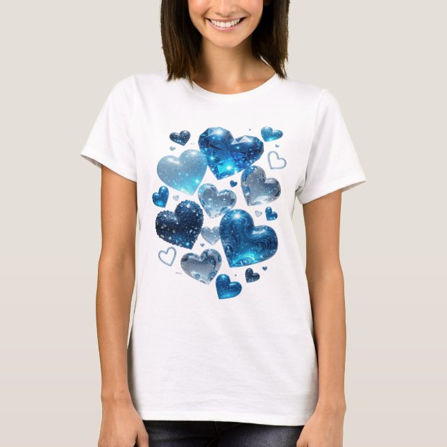 T-shirt Catchy Silver BLUE HEARTS Texte en 3D (Devant)