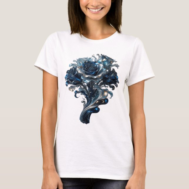 T-shirt Catchy Silver BLUE ROSES Slogan (Devant)