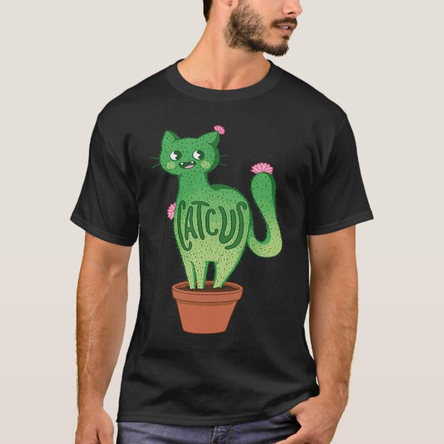T-shirt Catcus Cat Cactus Succulent Plants Kitty Lovers Fu (Devant)