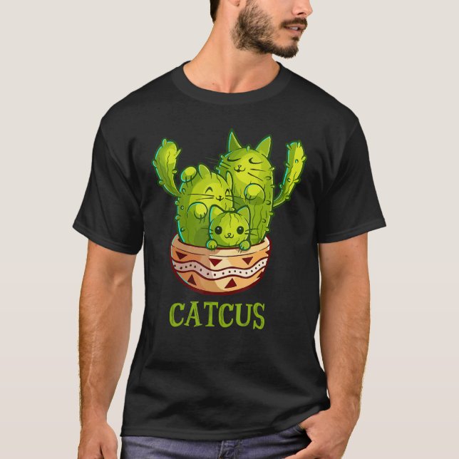 T-shirt Catcus Cute Cat And Cactus Mexican Cactus Cinco De (Devant)