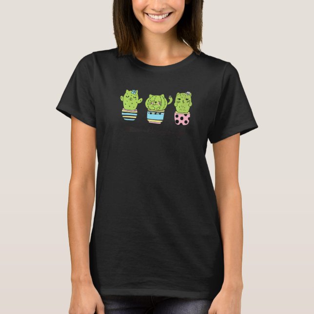 T-shirt Catcus Femmes Hommes Cactus Chat Plante Catus Plan (Devant)