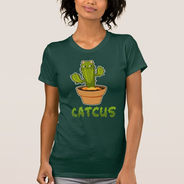 T-shirt Catcus Funny Cactus Chat Plante Pot (Devant)