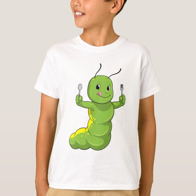 T-shirt Caterpillar avec cuillère et fourche (Devant)