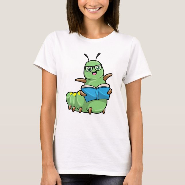 T-shirt Caterpillar Nerd avec livre et lunettes (Devant)