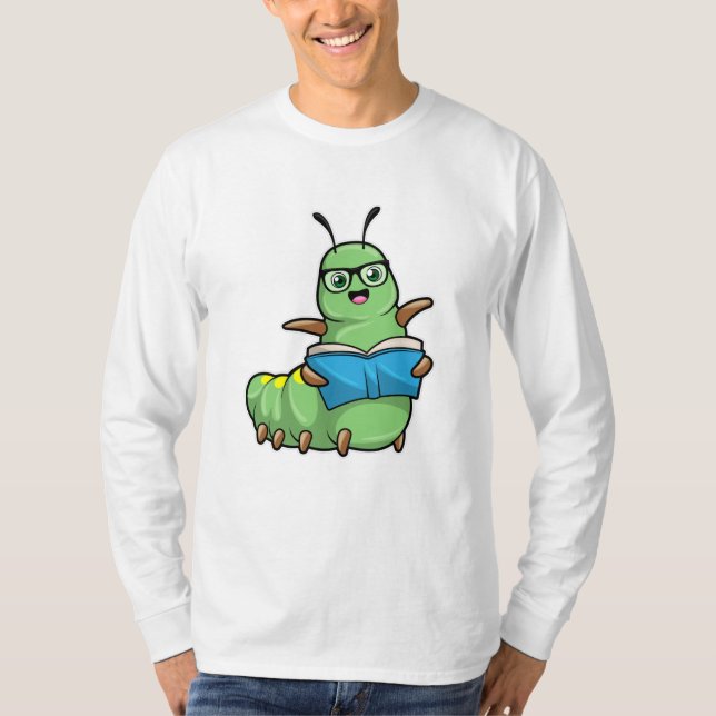 T-shirt Caterpillar Nerd avec livre et lunettes (Devant)