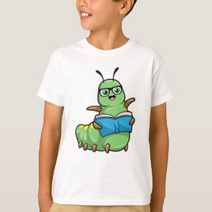 T-shirt Caterpillar Nerd avec livre et lunettes