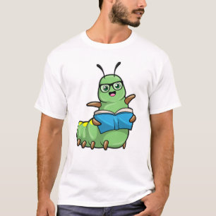 T-shirt Caterpillar Nerd avec livre et lunettes