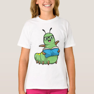 T-shirt Caterpillar Nerd avec livre et lunettes