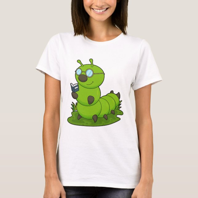 T-shirt Caterpillar Nerd avec lunettes et livre (Devant)