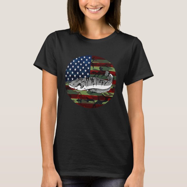 T-shirt Catfish Fishing America USA Flag Camouflage Fishin (Devant)