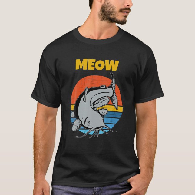 T-shirt CatFishing Retro Sunset Funny Meow Catfish (Devant)