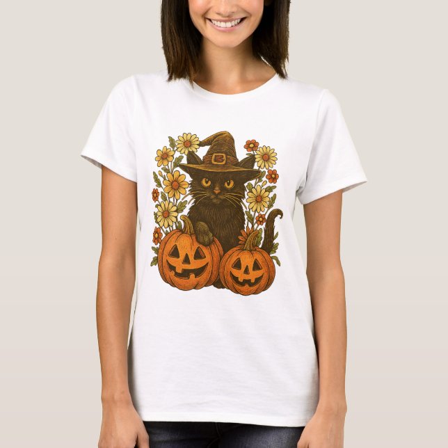 T-shirt Catful pumpkins halloween｜ghost cat png｜black cat  (Devant)