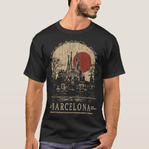 T-shirt Cathédrale de Barcelone Vintage Red Sun Architectu