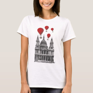T-shirt Cathédrale de St Pauls et ballons à air d'un rouge