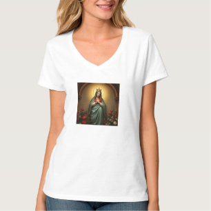 T-shirt catholique col V Reine du Ciel
