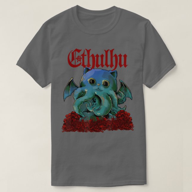 T-shirt Cathulhu Funny Cute Cathulhu Kawaii Chat  (Design devant)