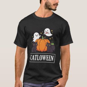 T-shirt Catloween Drôle Chat Halloween Fantôme Citrouille