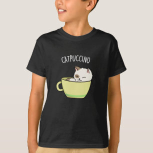 T-shirt Catpuccino Funny Kitty Chat En Coupe Pun Dark BG