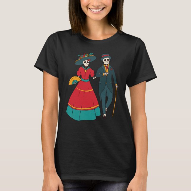 T-shirt Catrina Couple Mexicaine Journée Des Morts (Devant)