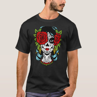 T-shirt Catrina Sugar Skull Calavera Rose Mexicaine Œil su