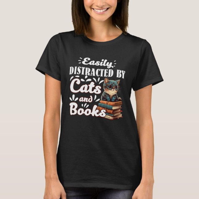 T-shirt Cats and Books Bookworm Cat  Reading fans Catfans  (Devant)