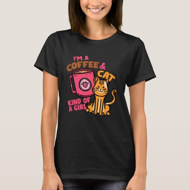 T-shirt Cats and Coffee Women Cute Girl (Devant)