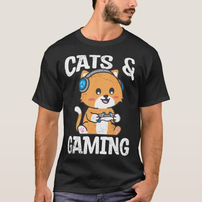 T-shirt Cats And Gaming Cute Cat Owner Pet Animals  Graphi (Devant)
