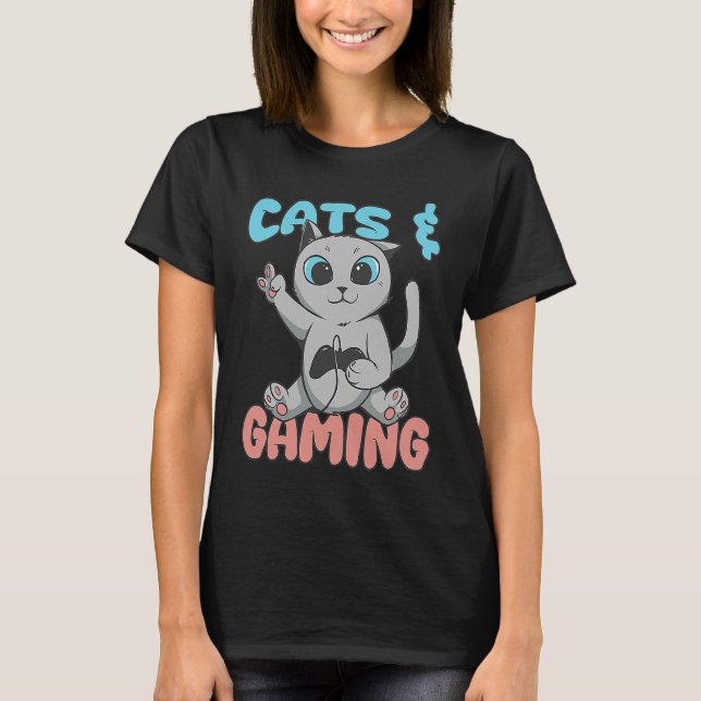 T-shirt Cats And Gaming Loves Playing Video Games Cute Gam (Devant)