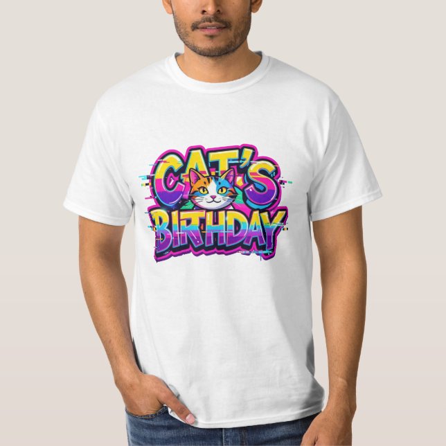 T-shirt Cat's Birthday Rainbow Glitch (Devant)