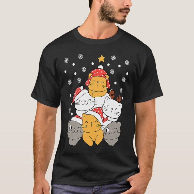 T-shirt Cats Christmas Tree Xmas Cats Lovers Kids Mens Wom (Devant)