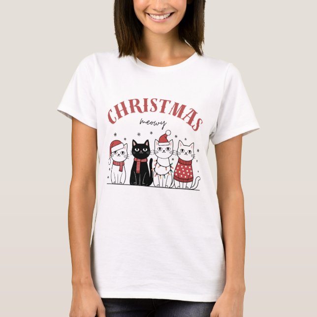 T-shirt cats cute funny meowy Christmas  (Devant)