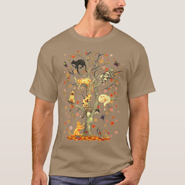 T-shirt Cats Fall Autumn Climbing Maple Leaf Tree Funny Ca (Devant)