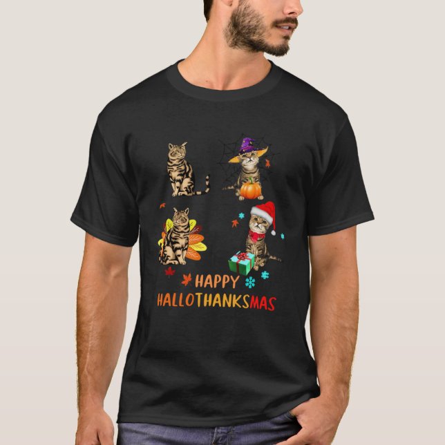 T-shirt Cat's Happy Hallothanksmas (Devant)