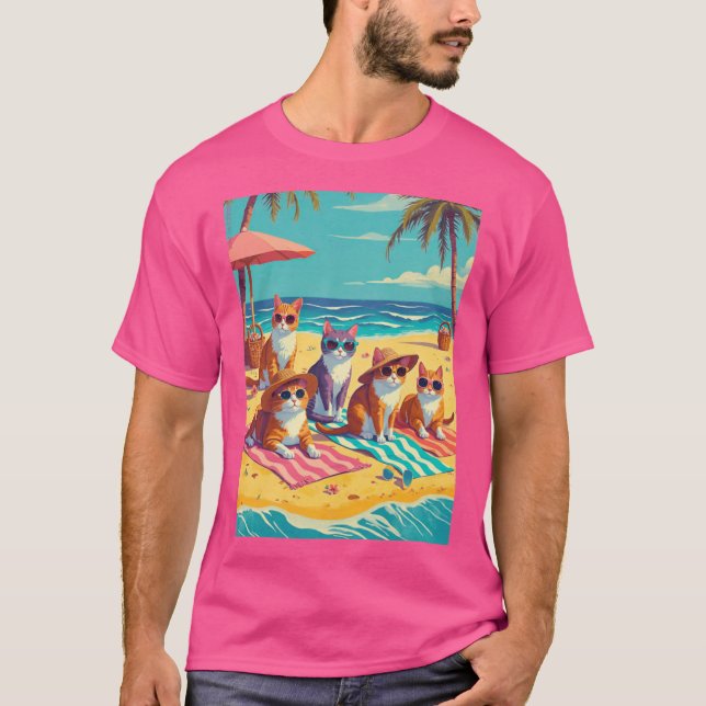 T-shirt Cats Lounging on the Beach friends (Devant)